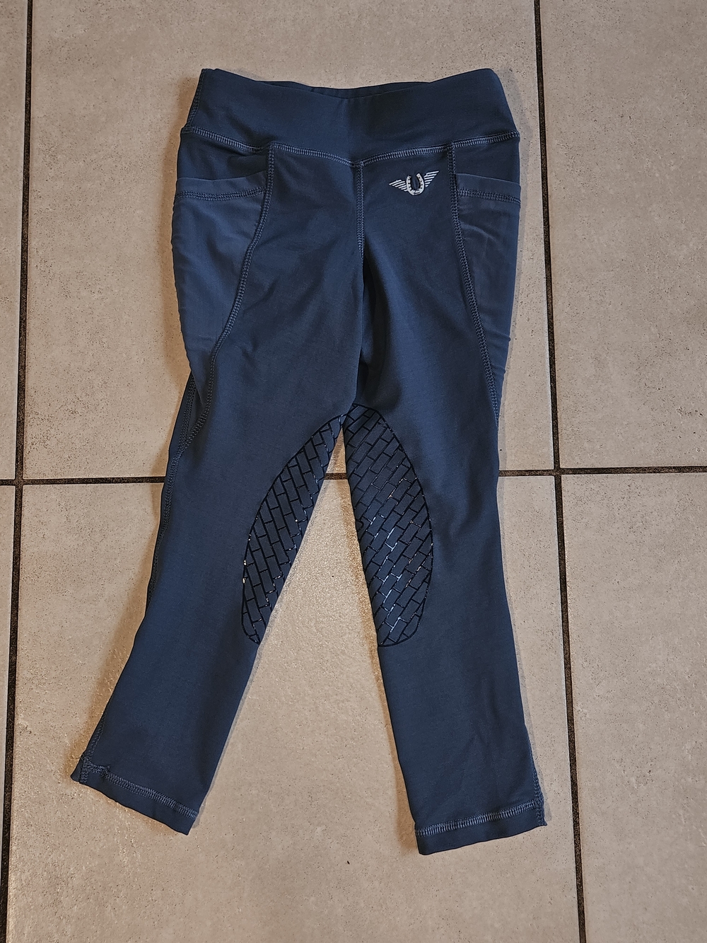 Girls' Navy Performance Riding Leggings with Silicone Knee Patches